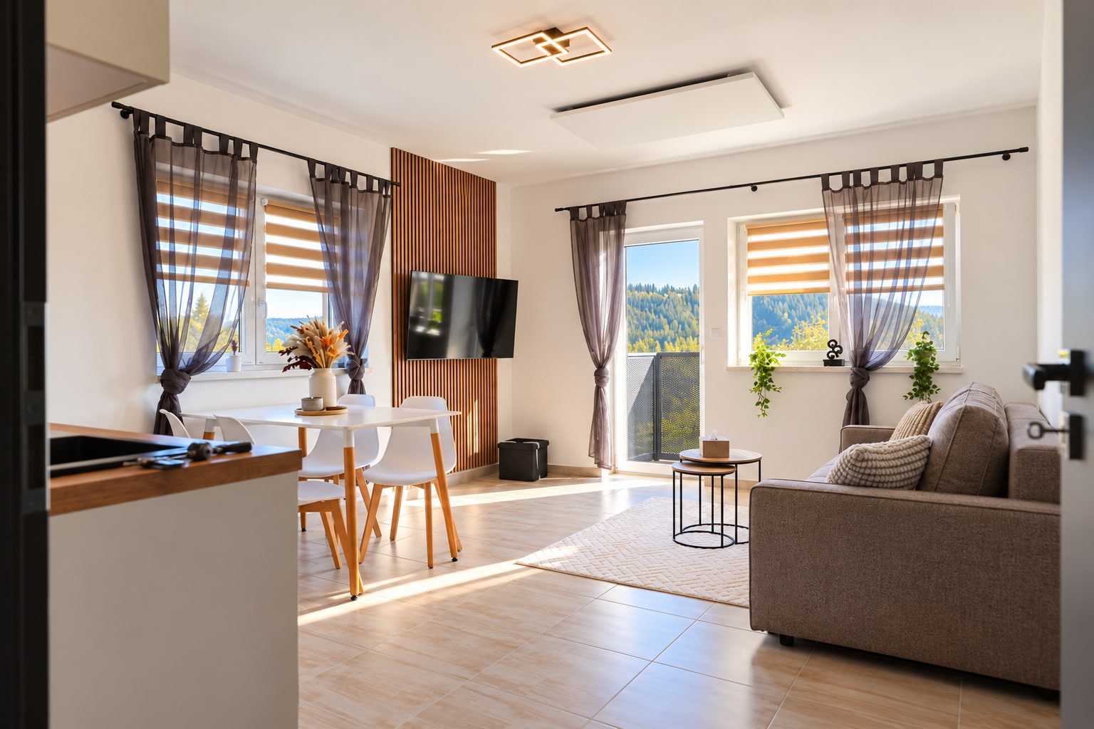 Apartmány Panorama Bublava – Apartmán 1: Panoramatický rohový apartmán s výhledem na sjezdovku a Krušné hory